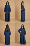 Elegantes Maxikleid Abaya mit geradem Schnitt, Taillengürtel und Reißverschluss – klassischer, fließender Look aus Polyester