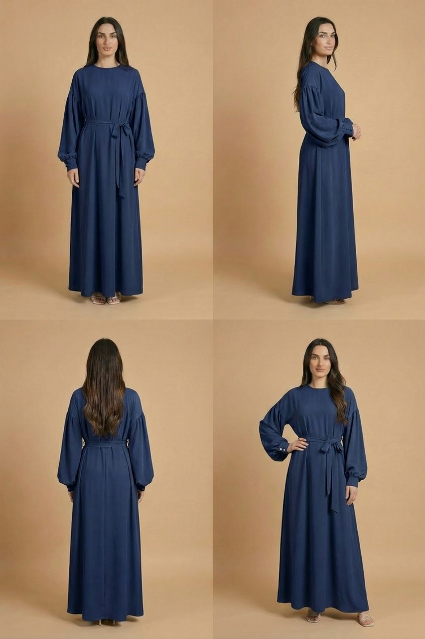 Elegantes Maxikleid Abaya mit geradem Schnitt, Taillengürtel und Reißverschluss – klassischer, fließender Look aus Polyester