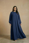Elegantes Maxikleid Abaya mit geradem Schnitt, Taillengürtel und Reißverschluss – klassischer, fließender Look aus Polyester