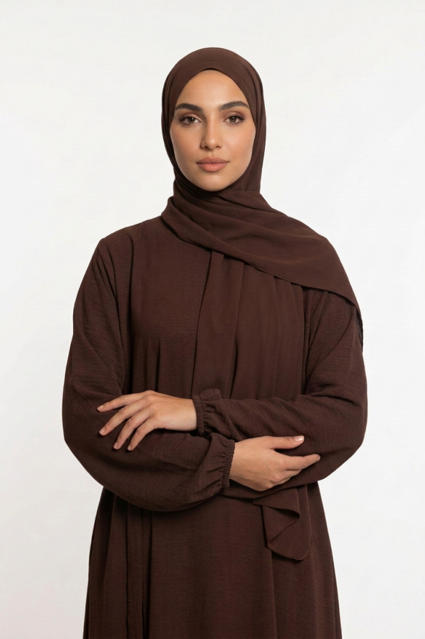 Elegante Damen Abaya in Braun aus Baumwolle mit lockerem Schnitt für Alltag und Gebet