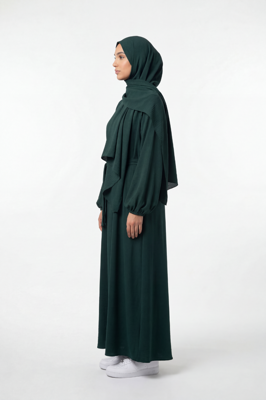 Elegante Damen Abaya in Olivgrün aus Baumwolle mit lockerem Schnitt für Alltag und Gebet