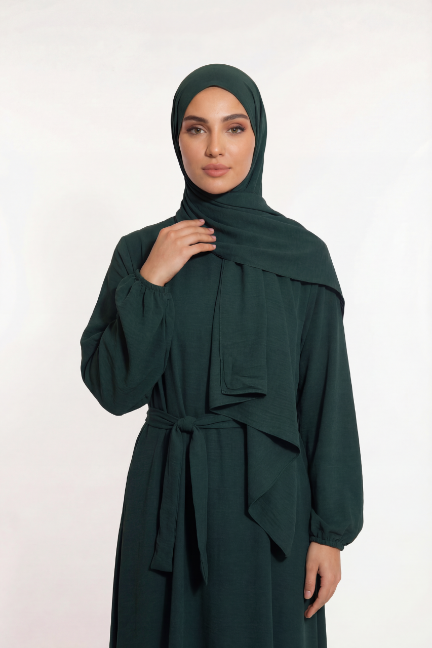 Elegante Damen Abaya in Olivgrün aus Baumwolle mit lockerem Schnitt für Alltag und Gebet