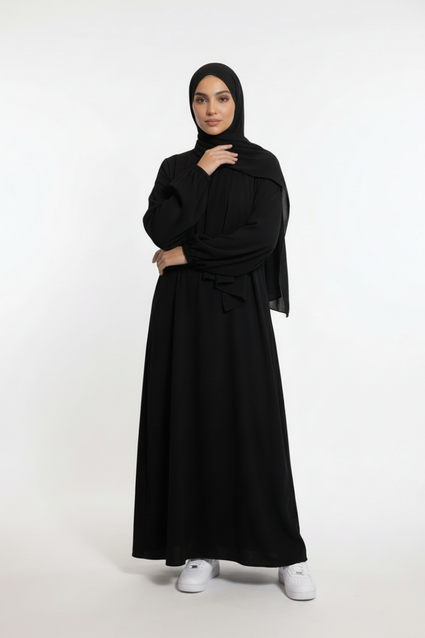Elegante Damen Abaya in Schwarz aus Baumwolle mit lockerem Schnitt für Alltag und Gebet
