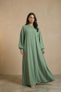 Elegantes Maxikleid Abaya mit geradem Schnitt, Taillengürtel und Reißverschluss – klassischer, fließender Look aus Polyester