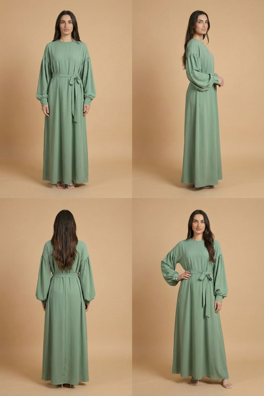 Elegantes Maxikleid Abaya mit geradem Schnitt, Taillengürtel und Reißverschluss – klassischer, fließender Look aus Polyester