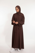 Elegante Damen Abaya in Braun aus Baumwolle mit lockerem Schnitt für Alltag und Gebet