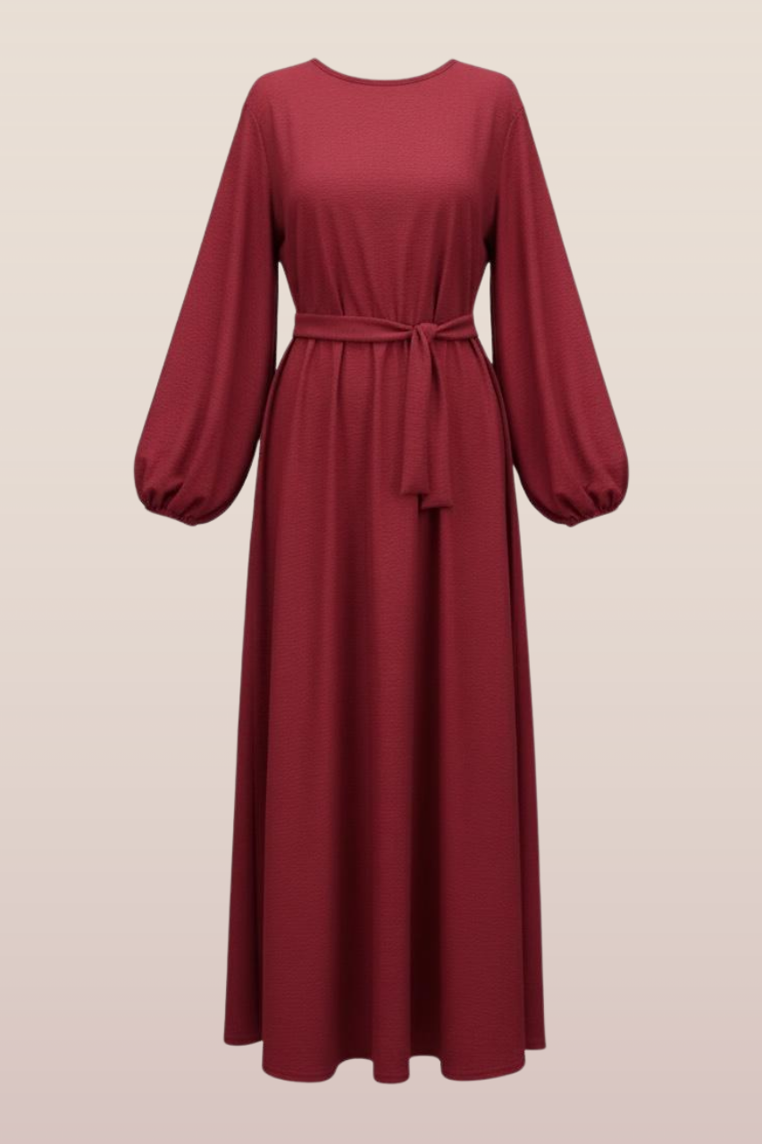 Elegante Damen Abaya in Bordeaux aus Baumwolle mit lockerem Schnitt für Alltag und Gebet