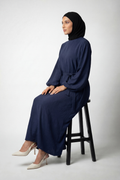 Elegante Damen Abaya in Blau aus Baumwolle mit lockerem Schnitt für Alltag und Gebet
