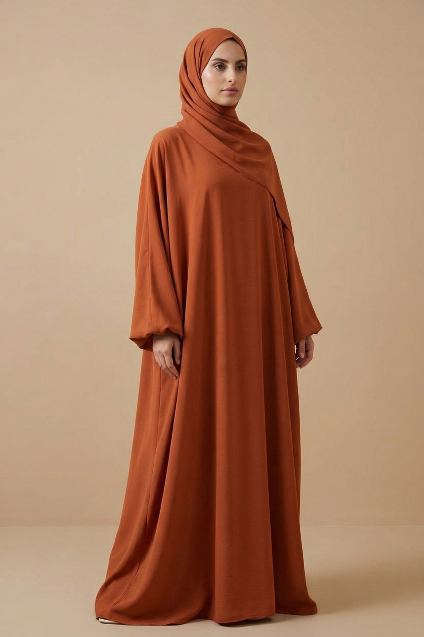 Elegante Abaya mit fließendem Schnitt, Rückenfalten und Reißverschluss – inklusive Schal, bequem und vielseitig für Alltag, Gebet und besondere Anlässe