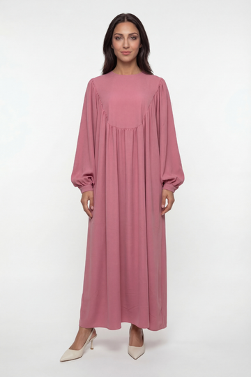 Rosé Abaya Rose Elegance mit fließendem Schnitt und Ballonärmeln – elegantes, feminines Kleid für festliche und stilvolle Looks
