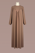 Elegante Abaya mit fließendem Schnitt, V-Falten-Design und Ballonärmeln – stilvoll und bequem für Alltag und besondere Anlässe