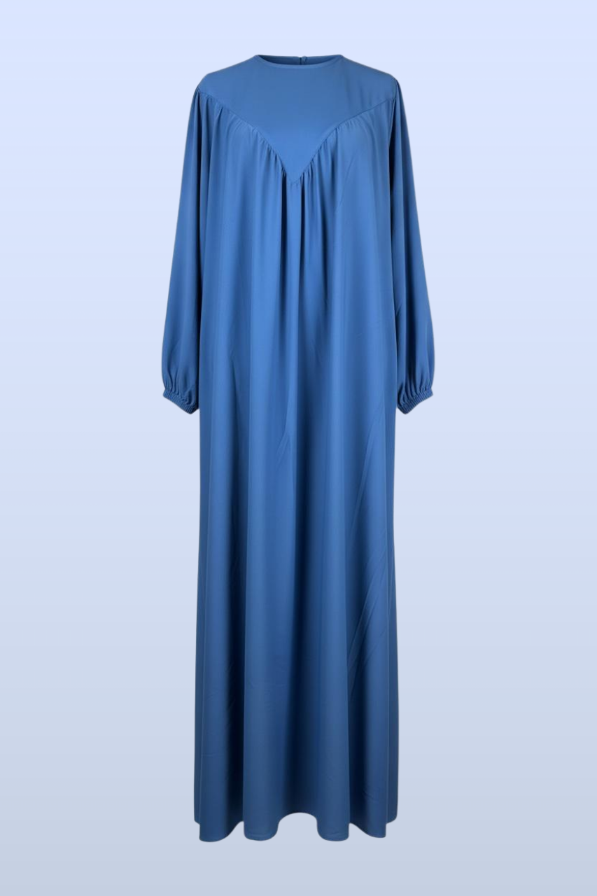 Elegante Abaya mit fließendem Schnitt, V-Falten-Design und Ballonärmeln – stilvoll und bequem für Alltag und besondere Anlässe