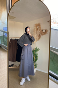 Lässiger Street-Style Rock in A-Linie mit Gummibund, Zugband und großen Taschen – bequemer Freizeitrock aus Gabardine