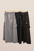 Lässiger Street-Style Rock in A-Linie mit Gummibund, Zugband und großen Taschen – bequemer Freizeitrock aus Gabardine