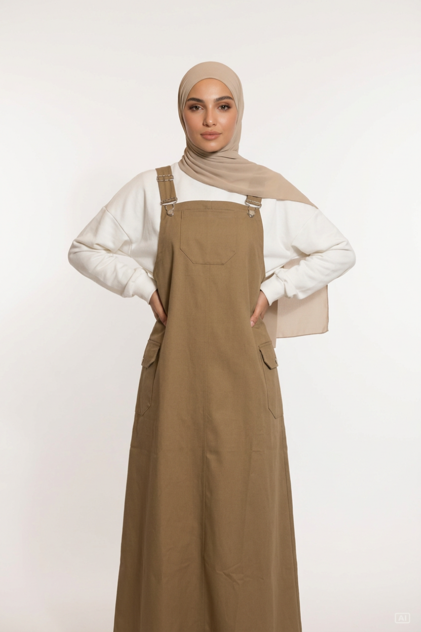 Latzkleid aus Gabardine mit quadratischem Ausschnitt, verstellbaren Trägern und Taschen – sportlich-lässiger Freizeitlook für vielseitige Kombinationen