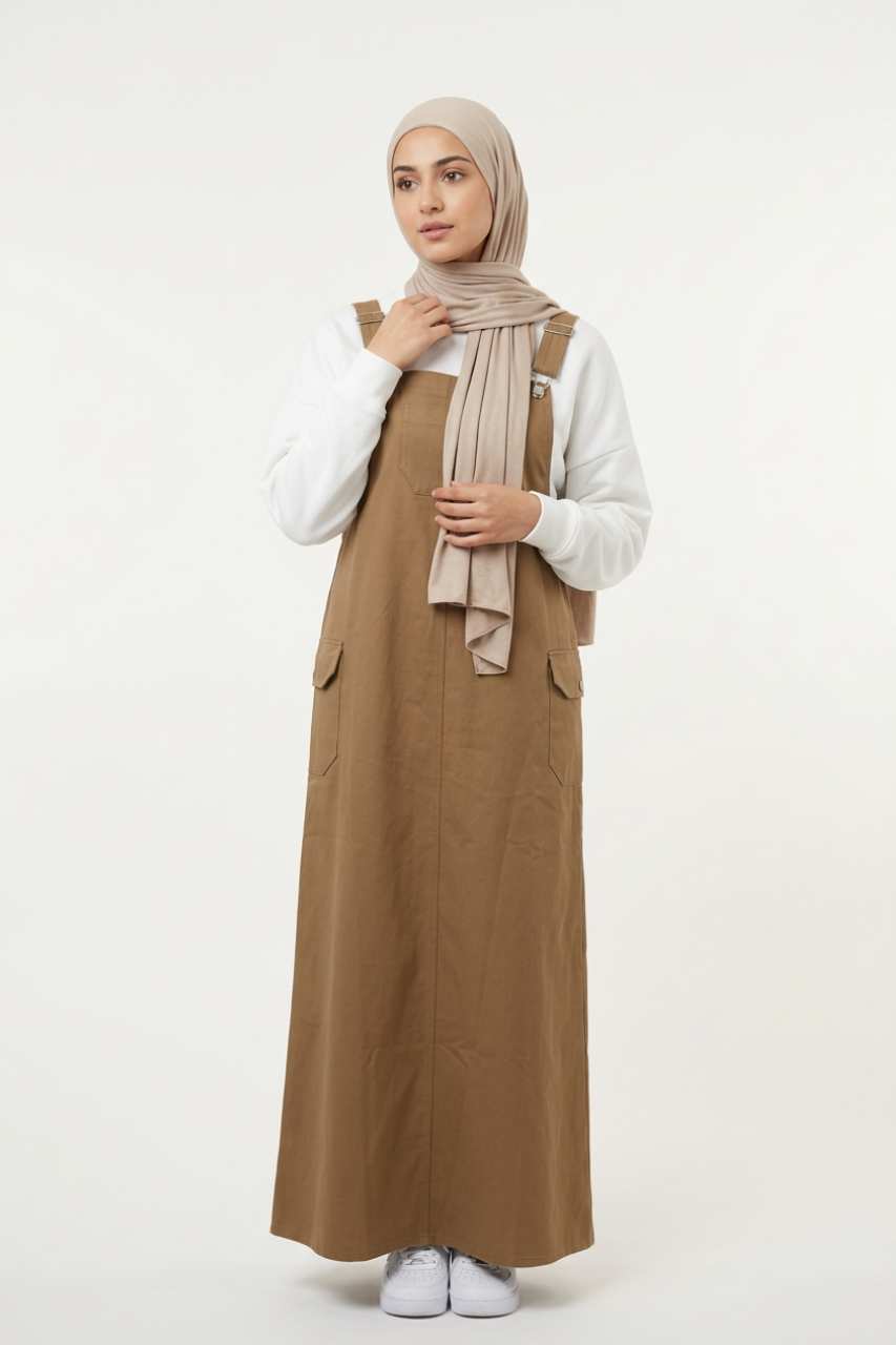 Latzkleid aus Gabardine mit quadratischem Ausschnitt, verstellbaren Trägern und Taschen – sportlich-lässiger Freizeitlook für vielseitige Kombinationen