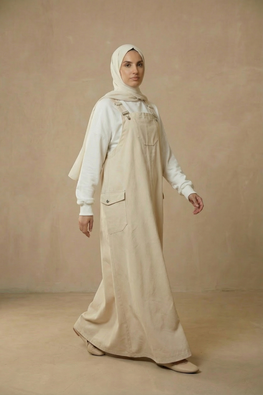 Latzkleid aus Gabardine mit quadratischem Ausschnitt, verstellbaren Trägern und Taschen – sportlich-lässiger Freizeitlook für vielseitige Kombinationen