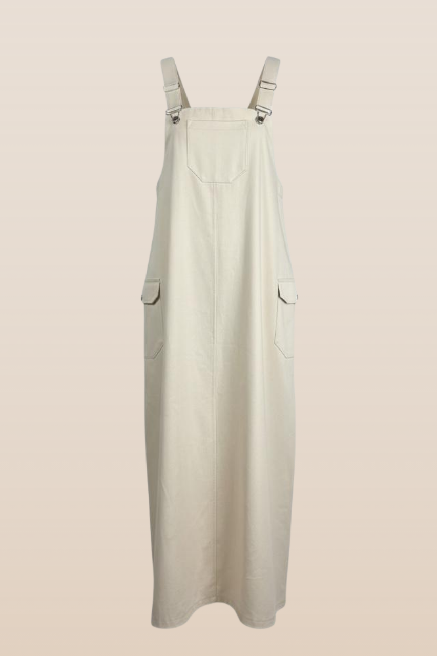 Latzkleid aus Gabardine mit quadratischem Ausschnitt, verstellbaren Trägern und Taschen – sportlich-lässiger Freizeitlook für vielseitige Kombinationen