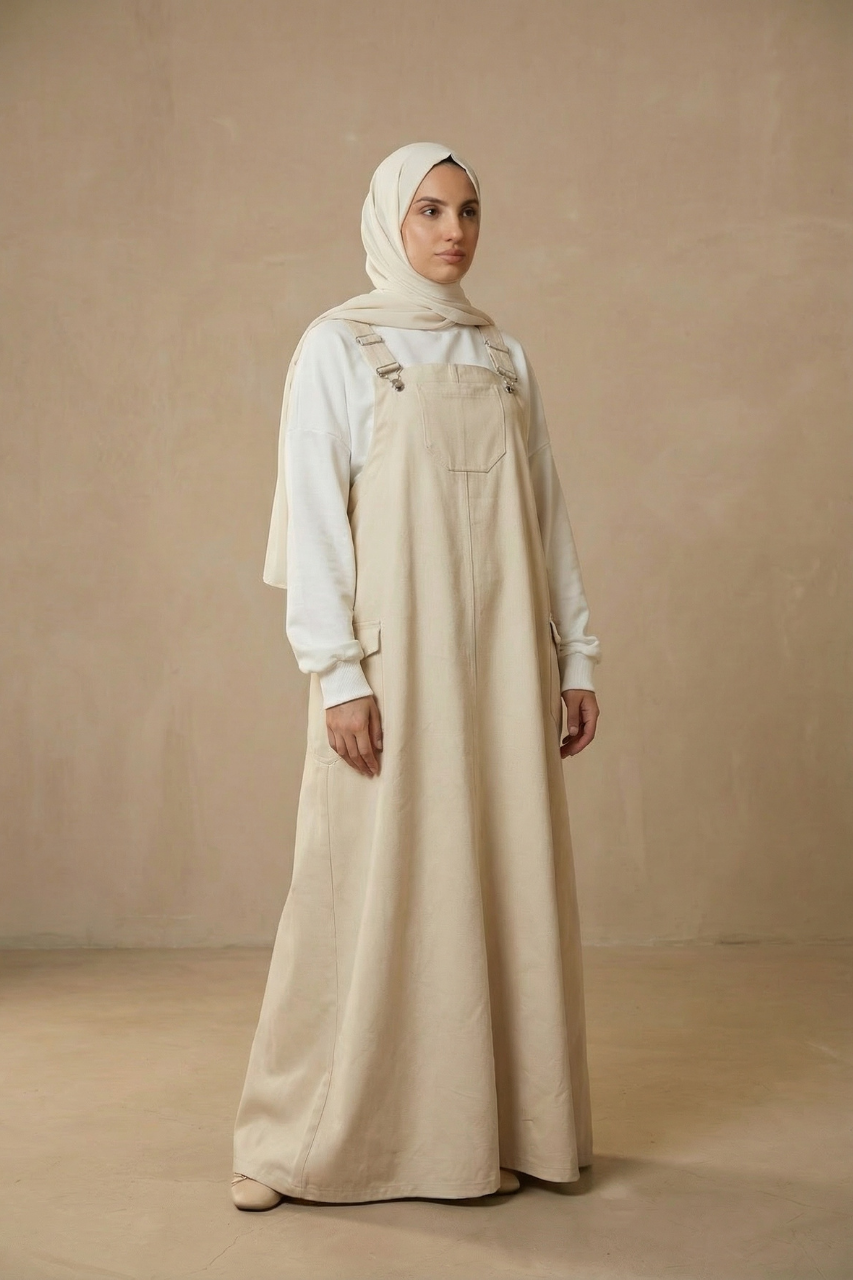 Latzkleid aus Gabardine mit quadratischem Ausschnitt, verstellbaren Trägern und Taschen – sportlich-lässiger Freizeitlook für vielseitige Kombinationen