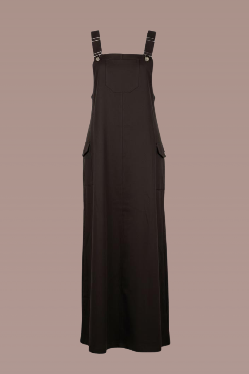 Latzkleid aus Gabardine mit quadratischem Ausschnitt, verstellbaren Trägern und Taschen – sportlich-lässiger Freizeitlook für vielseitige Kombinationen