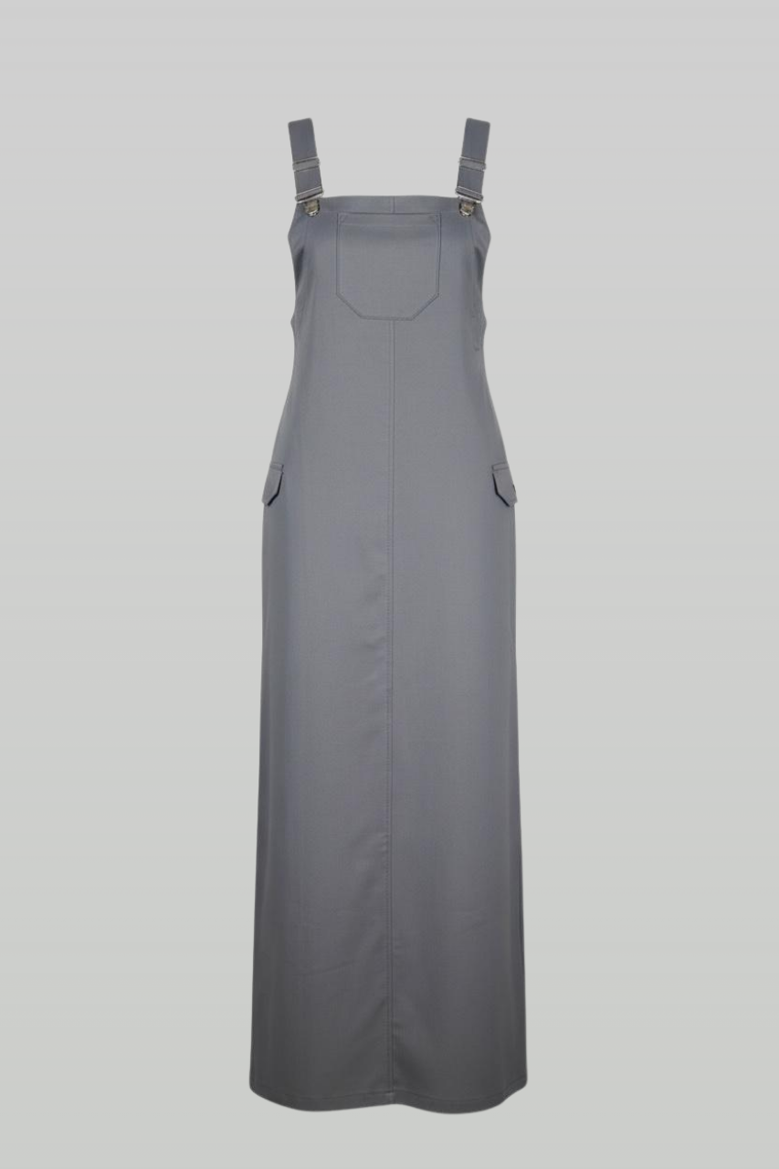 Latzkleid aus Gabardine mit quadratischem Ausschnitt, verstellbaren Trägern und Taschen – sportlich-lässiger Freizeitlook für vielseitige Kombinationen