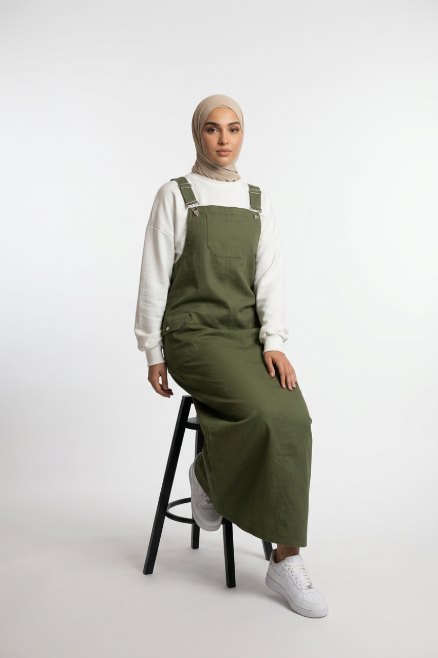Latzkleid aus Gabardine mit quadratischem Ausschnitt, verstellbaren Trägern und Taschen – sportlich-lässiger Freizeitlook für vielseitige Kombinationen