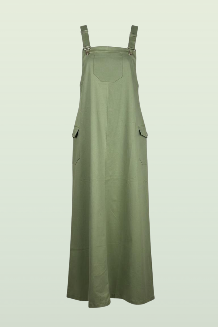 Latzkleid aus Gabardine mit quadratischem Ausschnitt, verstellbaren Trägern und Taschen – sportlich-lässiger Freizeitlook für vielseitige Kombinationen